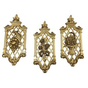 1971 DART IND. WALL ART SET OF 3 GOLD FINISH MADE IN USA MCM HOME DECOR MCMLXXI
